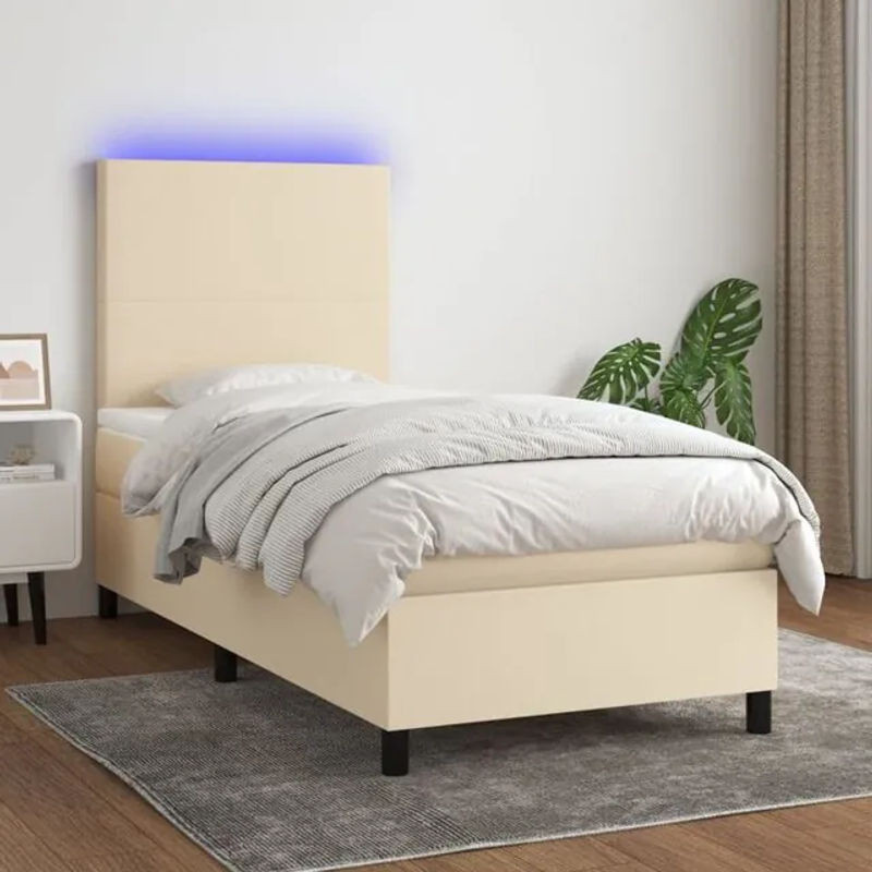 vidaxl Boxspringbett mit Matratze in Beige und Creme aus Stoff und Holzwerkstoff, B/T: 80 x 200 cm - Bild 1