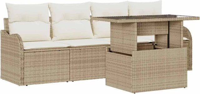 vidaXL Garten-Sofa-Set aus Poly-Rattan in Beige mit 5 Teilen, inklusive Kissen und Couchtisch für Terrasse und Garten - Bild 1