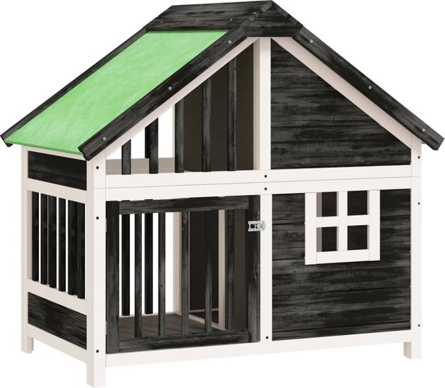 Wetterfeste Hundehütte aus Kiefernholz von Yiwydaa in Grau und Weiß, B/T/H: 96 x 60,5 x 87 cm - Bild 1