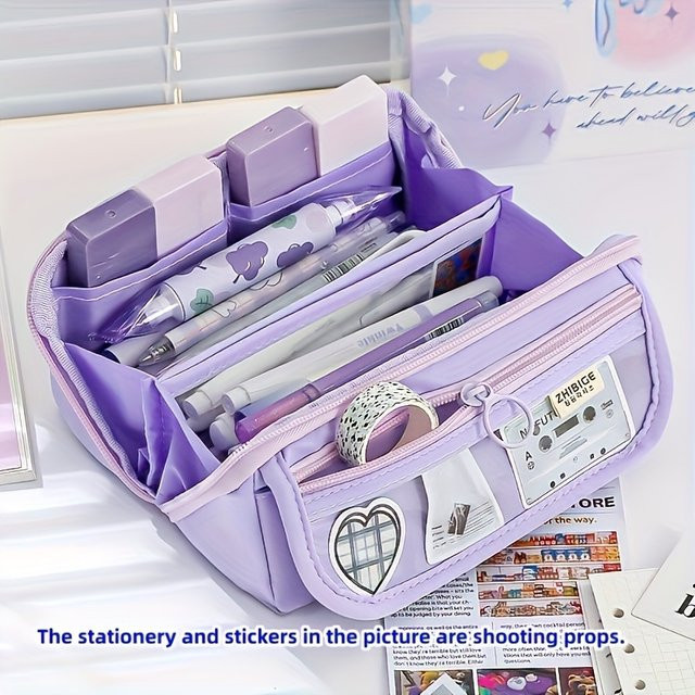 Mehrschichtiges Federmäppchen mit großer Kapazität als Schreibwarenbox für die Schule in Pink oder Purple - Bild 1