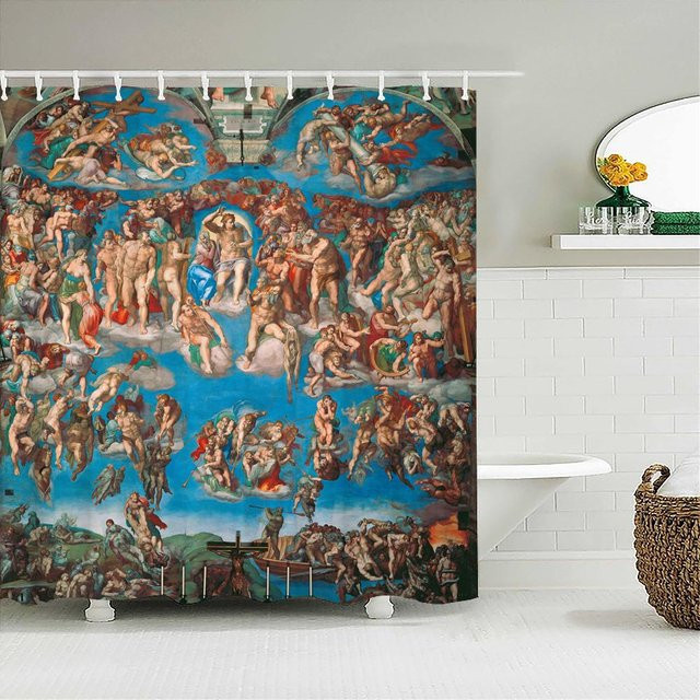 Baifenbai Home Furnishing Duschvorhang Der Garten der Lüste mit Engel und Jesus Christus Motiv aus Polyester, Mehrfarbig, B: 210 cm, H: 180 cm - Bild 1