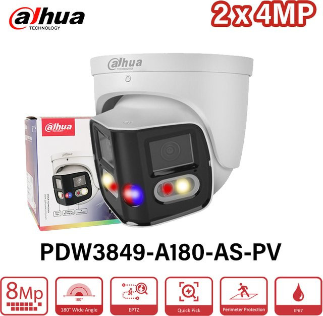 Dahua TiOC EPTZ Sicherheitskamera mit 8 MP, 180 Grad Weitwinkel, Smart Sound & Light Alarm, Zwei-Wege-Gespräch und zwei Linsen, Farbe: Weiß, Modell PDW3849-A180-AS-PV - Bild 1