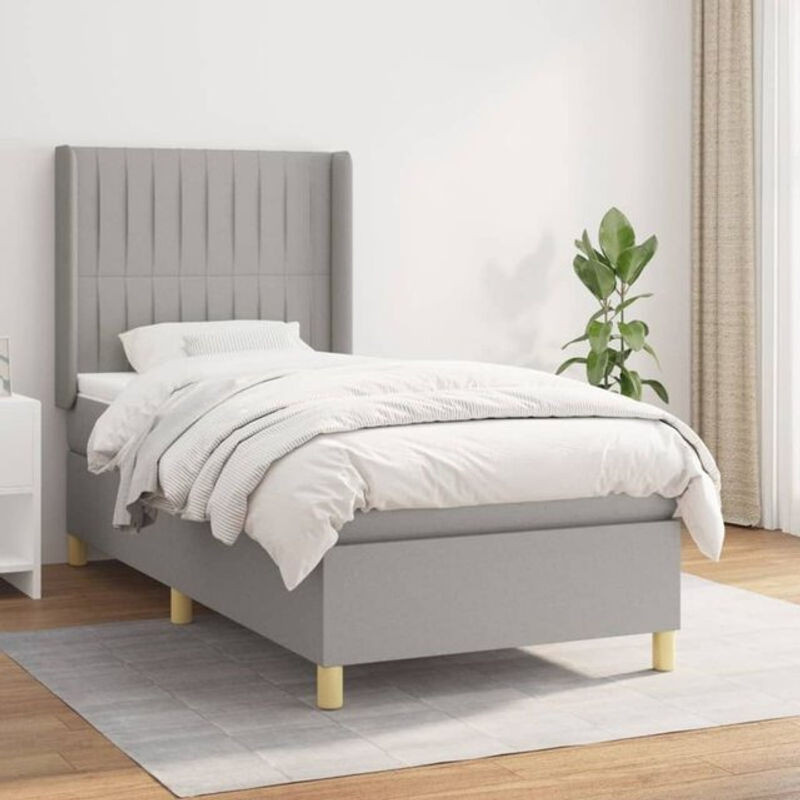 Vidaxl Boxspringbett mit Matratze in Grau aus Stoff und Massivholz B/T/H: 90 x 190 x 118 cm - Bild 1