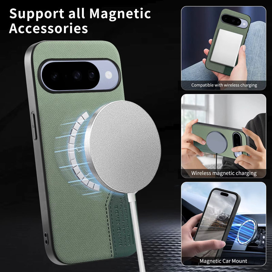 Business Gewebtes Leder MagSafe Wireless Charging Case für Google Pixel 10 Pro XL, 9 Pro, 10A und 9A – Stoßfeste Hülle in Grau und Grün - Bild 3