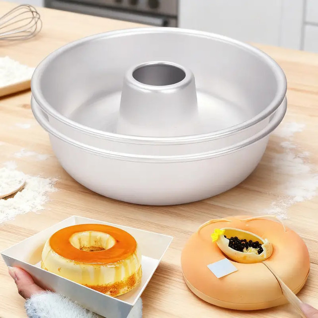 Antihaftbeschichtete Donutform aus Aluminium in Silber für Flan, Creme und Karamell-Pudding, runde Ring-Backform für den Ofen - Bild 1