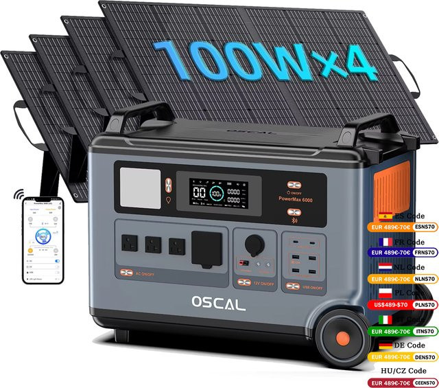 OSCAL Tragbare Powerstation 6000W mit 3600Wh Kapazität und LiFePO4-Batterie in Grau für Outdoor und Camping - Bild 1