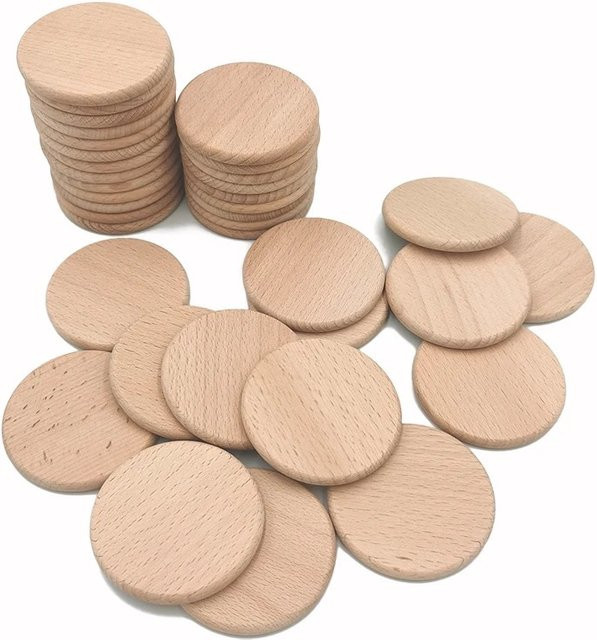 100 Stück runde Holzscheiben aus Holz für DIY-Kunstprojekte, unvollendete Holzkreis-Münzen mit 3,0 cm Durchmesser - Bild 1