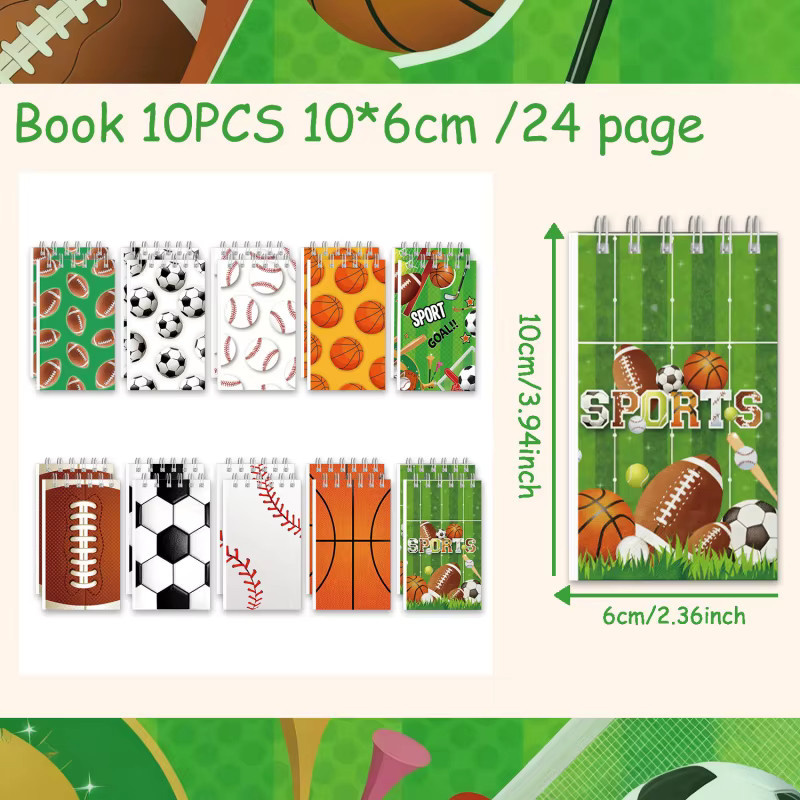 Mini-Notizblock Set mit Fußball, Volleyball, Basketball und Rugby Motiven, liniertes Notizbuch aus Karton in Mehrfarben - Bild 2