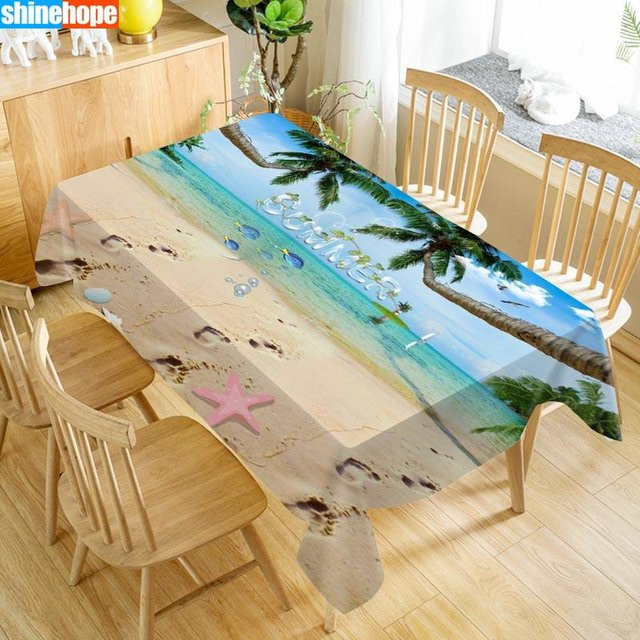 Waschbare Stoff-Tischdecke von shinehope mit 3D-Unterwasserwelt-Motiv in Blau, B/T: 140 x 160 cm - Bild 1