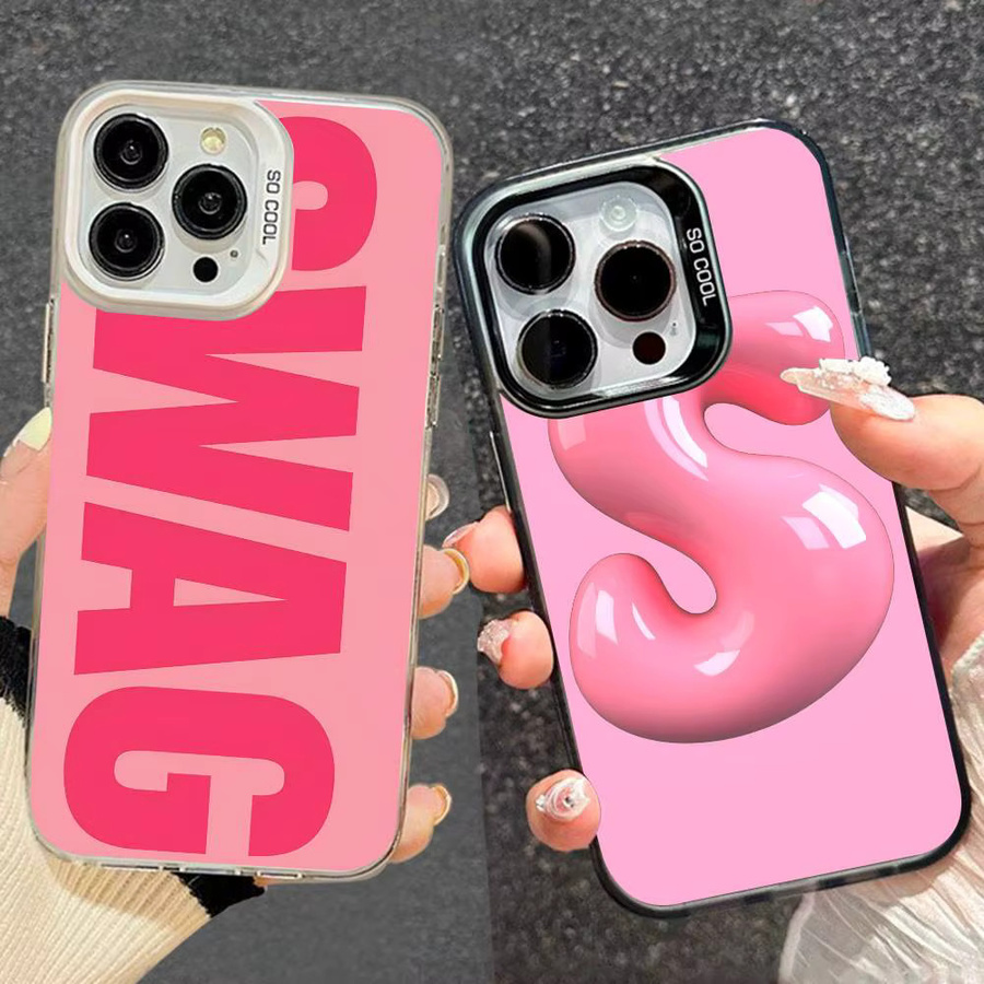 Stoßfeste iPhone Handyhülle im koreanischen Design mit rosa Briefmotiv und silberner Rückseite für Apple iPhone 17 16 15 14 13 12 11 Pro Max Plus - Bild 3