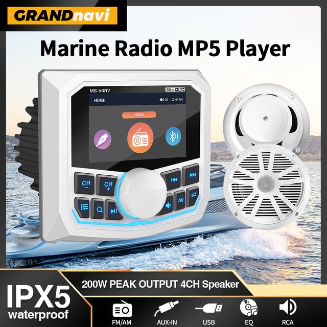 GRANDnavi MP5 Marine Stereo Wasserdicht IPX5 Boot Radio Player mit Bluetooth, FM, AM und RDS in Weiß - Bild 1