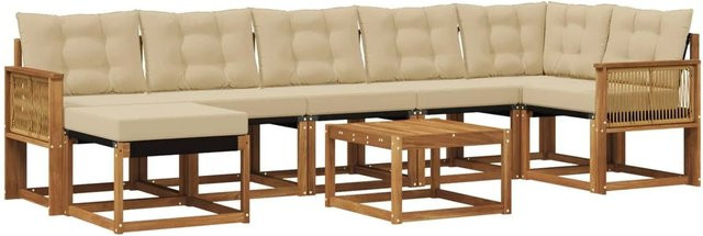 vidaXL Outdoor-Sofagarnitur L-Form aus Akazienholz mit 8 Kissen in Natur und Beige - Bild 1
