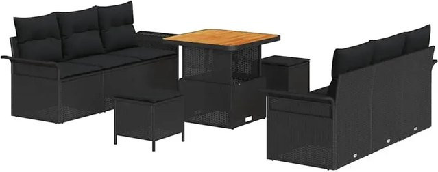 vidaXL Garten-Sofa-Set 9-teilig aus Poly-Rattan in Schwarz - Bild 1