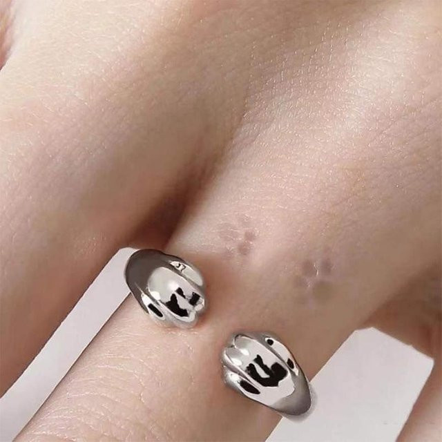 Ring Katzenpfotenabdruck, Messing, Silber, Damen - Bild 1