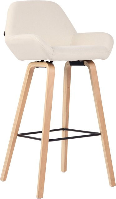 TPFLiving Barhocker Newnan mit 4-Fuß-Gestell in Eiche Natur und Stoffbezug in Creme/Beige - Bild 1
