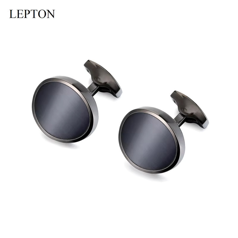 LEPTON Manschettenknöpfe Herren, Schwarz, Katzenauge-Design - Bild 1
