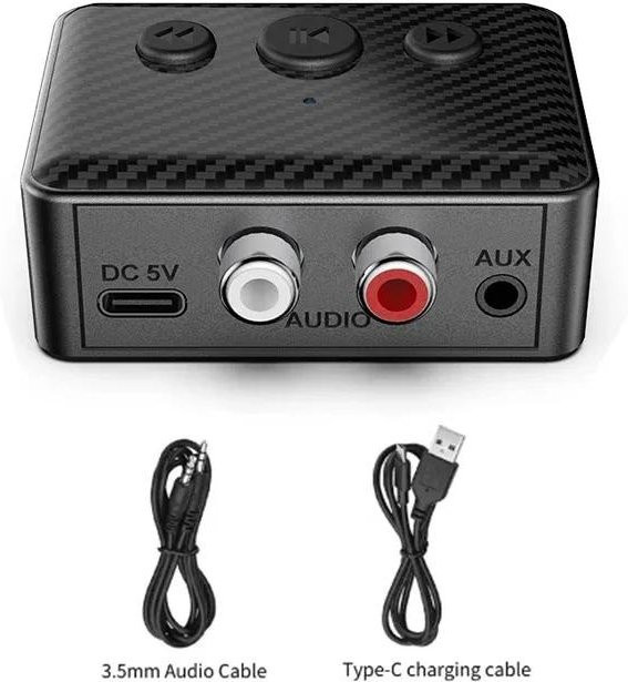 Meiteai-All 5-in-1 Bluetooth 5.4 Audio NFC Empfänger in Schwarz mit 3,5mm Aux, RCA und USB-C für Auto, Lautsprecher und Verstärker inklusive Mikrofon - Bild 1
