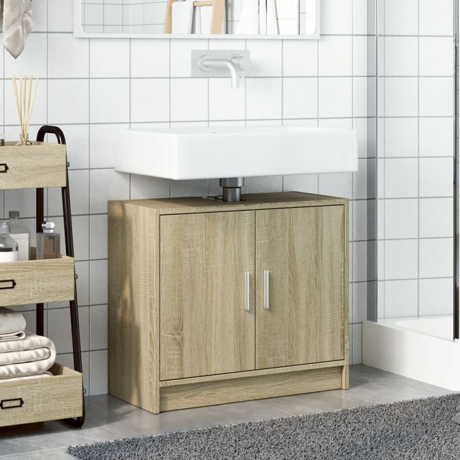 vidaXL Waschbeckenunterschrank aus Holzwerkstoff in Eiche, Braun, B/T/H: 63 x 29 x 55 cm - Bild 2