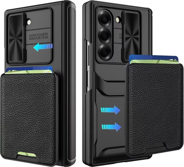Samsung Handyhülle mit abnehmbarer Brieftasche, Kartenhalter und Schiebefenster für Galaxy Z Fold 7, 6, 5, 4 inklusive Displayschutzfolie und Scharnierschutz in Schwarz oder Grün - Bild 1