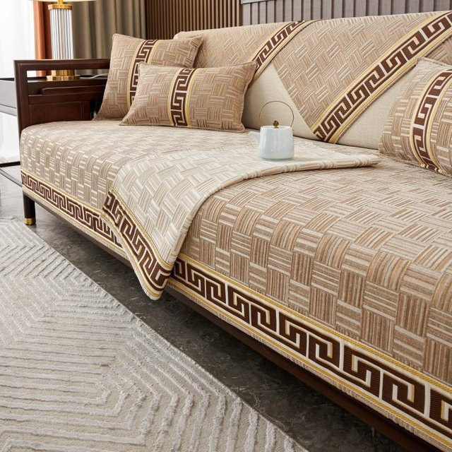 Rutschfestes Sofa-Sitzkissen im orientalischen Stil aus Chenille, Farbe: Beige, B/B: 110 x 110 cm - Bild 1