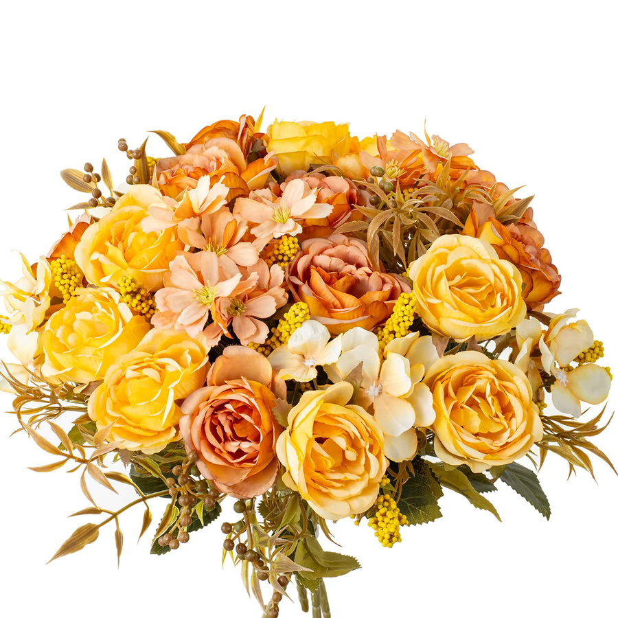 Künstliche Seidenrosen und Pfingstrosen in Orange für Hochzeits-Brautsträuße und Tischdekoration - Bild 2