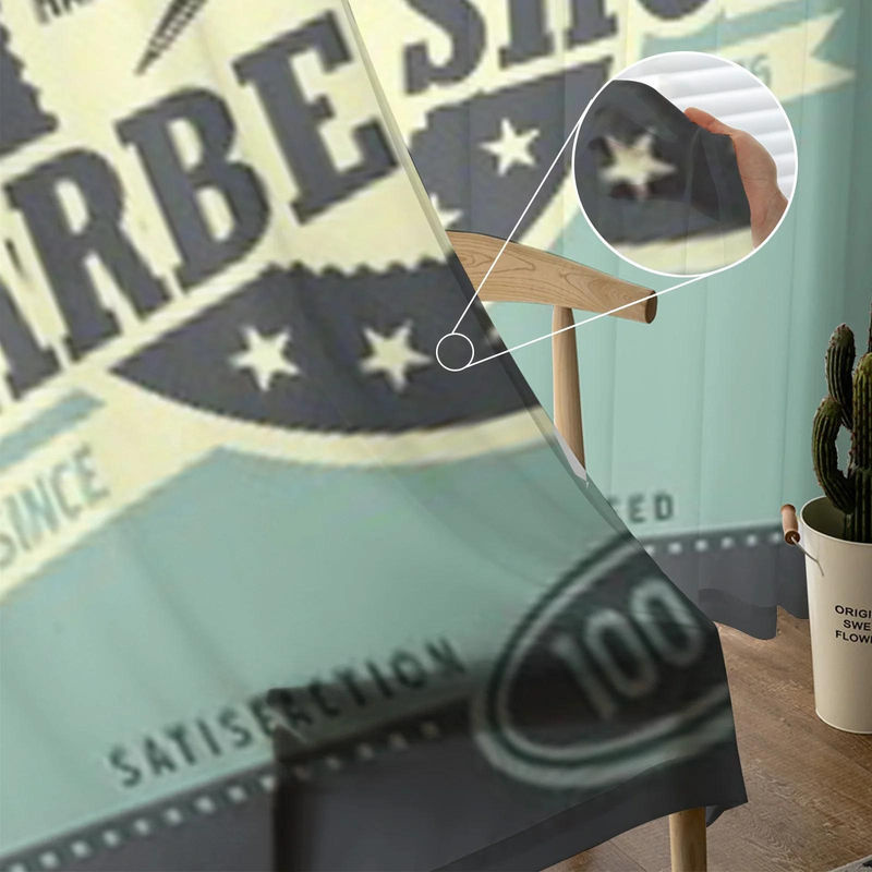 Super Six Barber Shop Retro Poster Design Transparente Tüll Vorhänge aus Organza, Farbe: Pink, Breite: 135 cm, Höhe: 114 cm - Bild 2