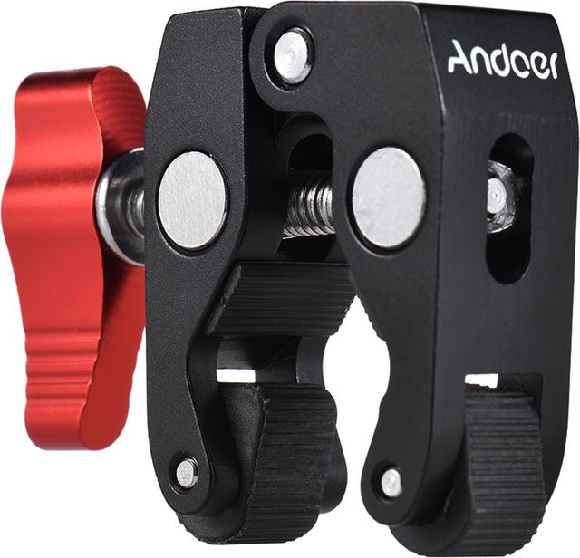 Andoer Multifunktions-Kugelkopfklemme in Schwarz mit 1/4–20 Gewinde für GPS, Telefon, LCD/DV-Monitor und LED-Video - Bild 1