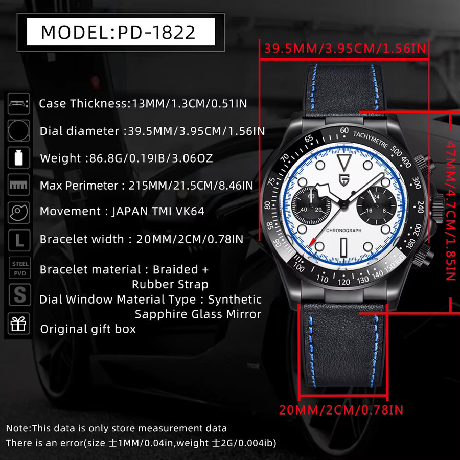 Pagani Design Chronograph, Quarz, Edelstahl, Schwarz, Herren - Bild 5