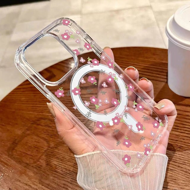 Magnetische Silikon Handyhülle mit Blumenmuster für Samsung Galaxy S25 Ultra, S24 FE, S23, S22, A55 5G, A54, A35, A15 und weitere Modelle, Farbe: Transparent - Bild 1
