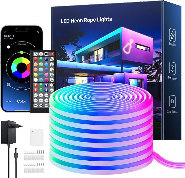 Flexible RGB-Neon-LED-Streifen mit App- und Fernbedienung, IP65 wasserdichte Neon-Flex-Seillampe in Multicolour mit Musiksynchronisierung und verschiedenen Modi - Bild 1