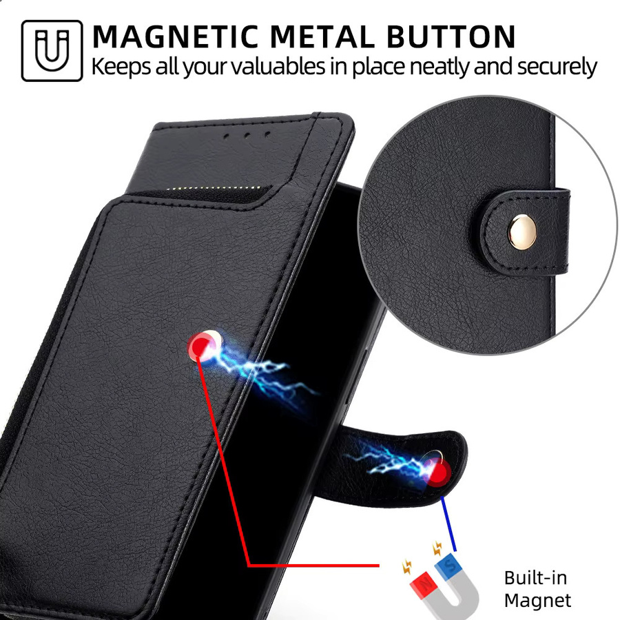 Xiaomi Leder-Brieftasche Flip Case für Redmi Note 10 Pro Max 10T 10s 10a 10 Lite Prime mit Metallschnalle in Schwarz - Bild 5