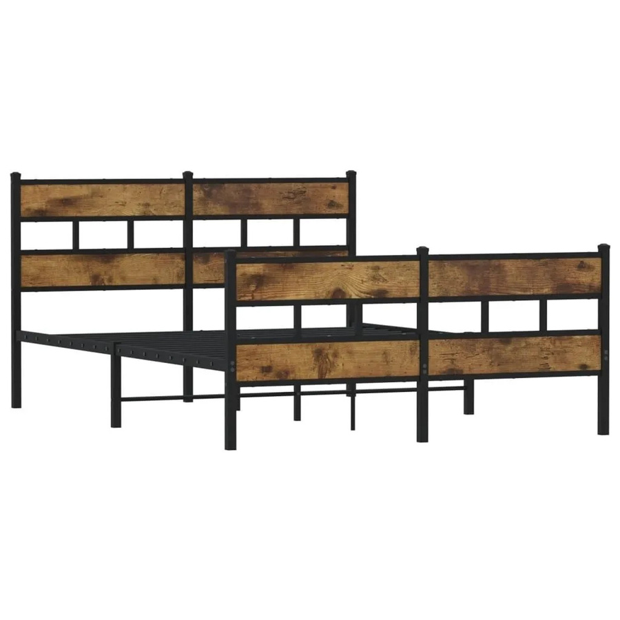 vidaXL Metallbett in Räuchereiche ohne Matratze, B/T/H: 140 x 200 x 91,5 cm - Bild 2