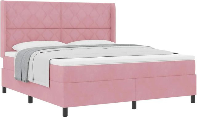 vidaXL Boxspringbett mit Matratze und Kopfteil in Rosa, Samt, B/T/H: 180 x 200 x 280 cm - Bild 1