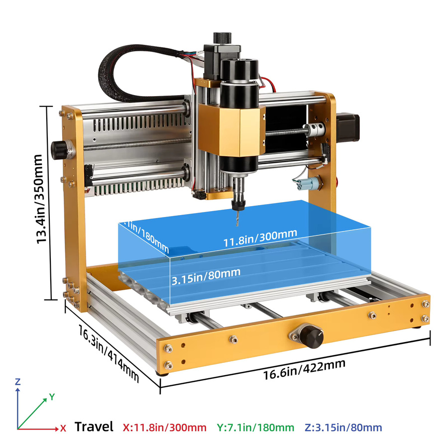 LUNYEE CNC 3018 PRO Router Graviermaschine 3-Achsen Graviergerät in Gold für DIY Holzbearbeitung B/T/H: 42,2 x 35,0 x 41,4 cm - Bild 2