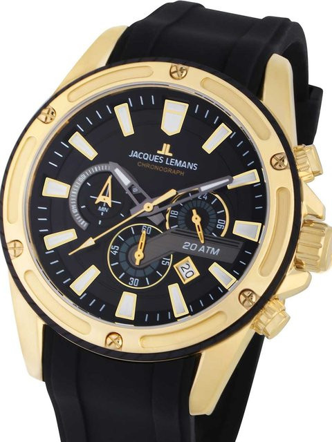 Jacques Lemans Chronograph, Quarz, Edelstahl, 48 mm, Silikon, Schwarz, Herren - Bild 1