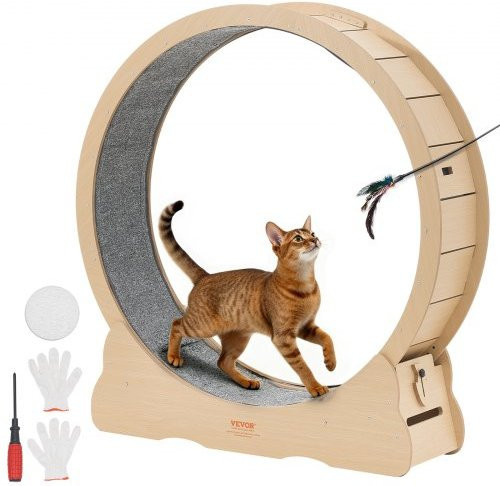 VEVOR Katzenlaufrad aus Holz mit Teppichlauffläche und Verriegelungsmechanismus für Wohnungskatzen bis 12,7 kg - Bild 1