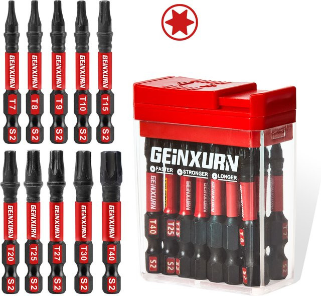 Geinxurn 20-teiliges Schlag-Torx-Schraubendreher-Bit-Set aus S2-Stahl mit Aufbewahrungsbox, rot - Bild 1
