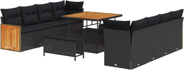 vidaXL Gartensofa-Set in U-Form mit 11-teiligem Polster-Set und Stauraum in Schwarz - Bild 1