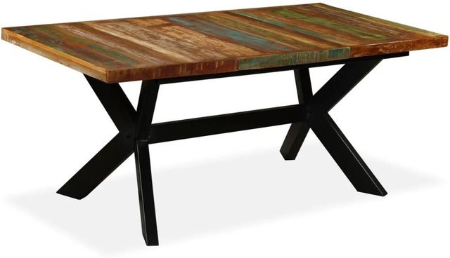 vidaXL Esstisch aus Massivholz und Stahl im Industrial Design, braun, B/T/H: 180 x 90 x 76 cm - Bild 1