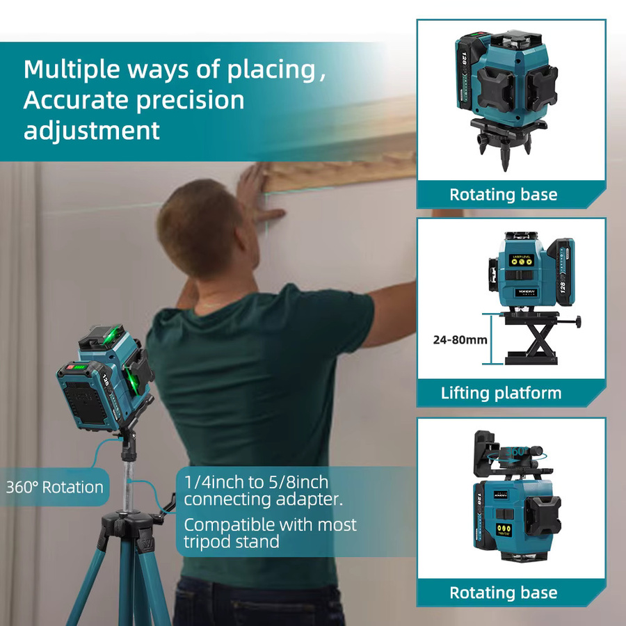 YOFIDRA 16-Linien 4D-Laser-Wasserwaage mit 360 Grad Nivellierung und 1 m Stativ für Makita 18V Akku-Pins - Bild 3