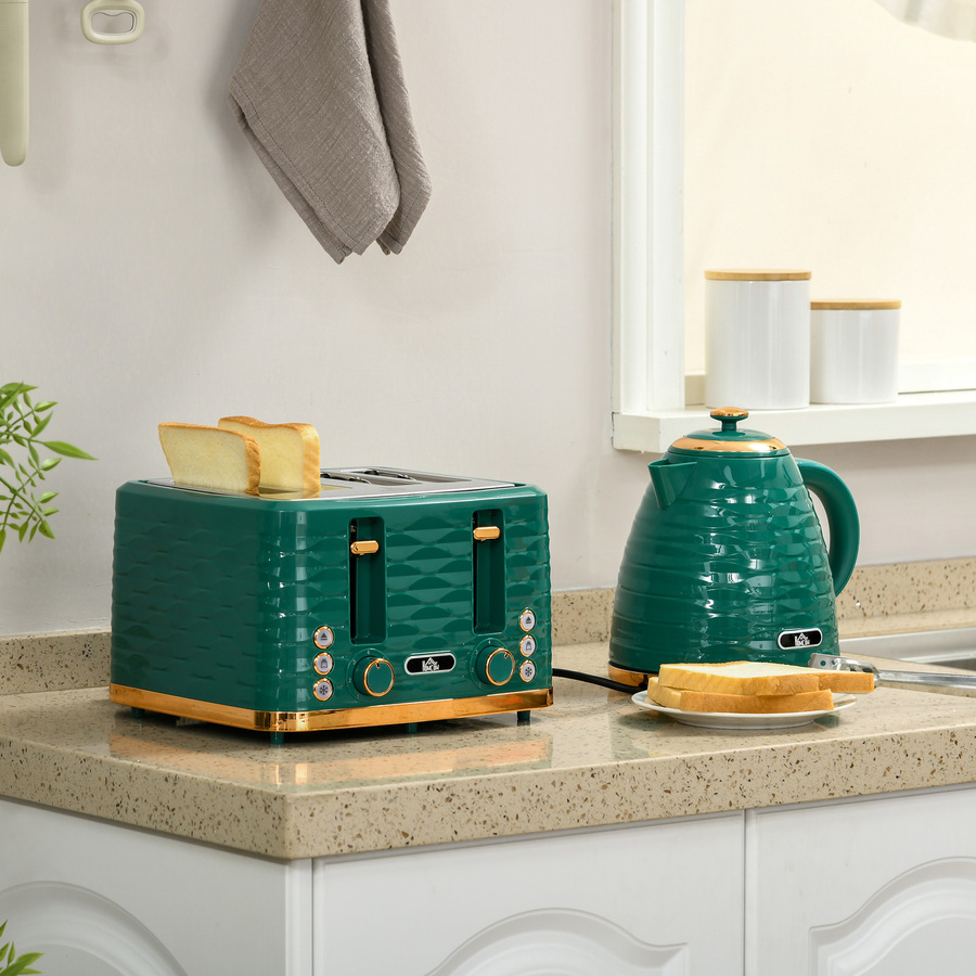 HOMCOM Frühstücksset aus Wasserkocher und Toaster in Grün mit 2200 W Leistung, 1,7 l Fassungsvermögen und 7 Bräunungsstufen - Bild 2