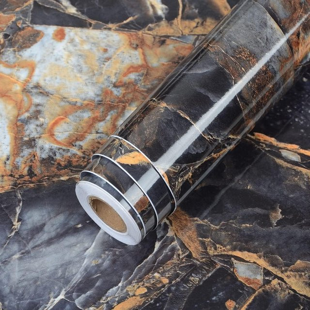 TTOKKONG WALLPAPER Selbstklebende PVC-Marmorfolie in Blau mit glänzender Granit-Optik für Küchenarbeitsplatten, Schränke und Möbel - Bild 1