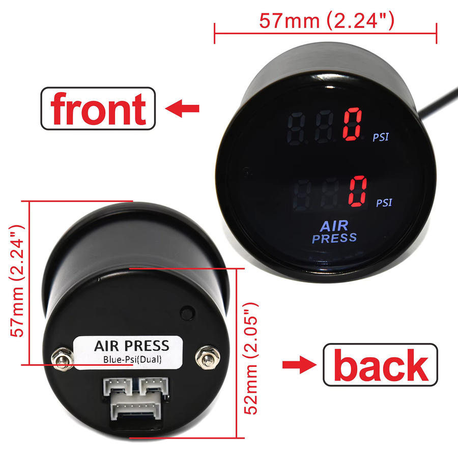 RYSJM Digitales Doppel-Luftfederungsmanometer mit roter LED und 1/8 NPT Sensoren, 0-290 PSI, Schwarz-Rot - Bild 2
