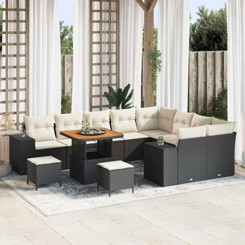 Vidaxl Garten-Sofa-Set aus Poly-Rattan in Schwarz, 12-teiliges modernes Loungemöbel-Set - Bild 1