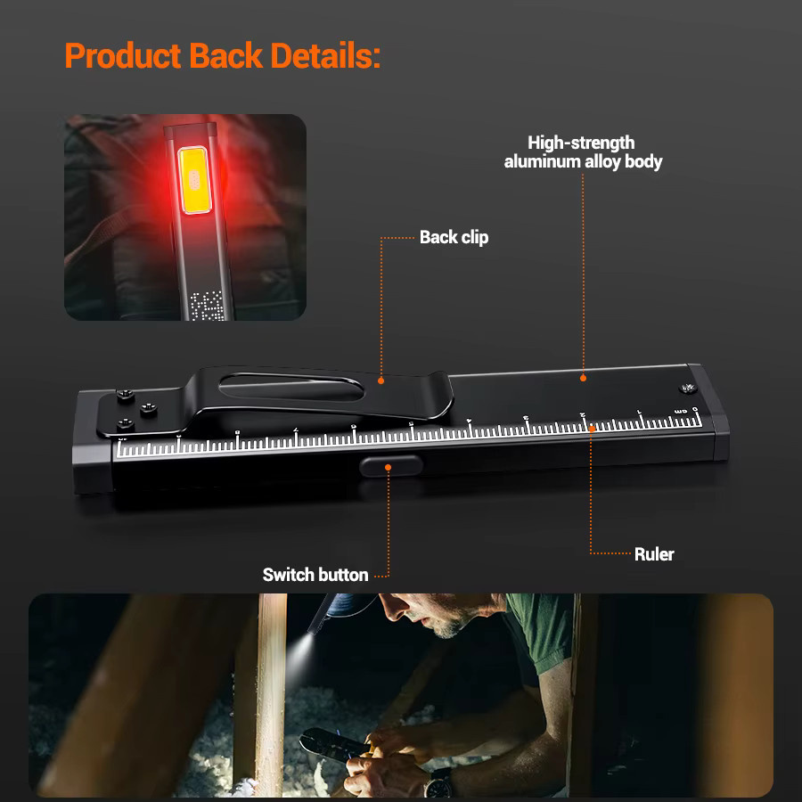 BALDR LED-Schlüsselanhänger-Taschenlampe in Schwarz, 600 lm, wiederaufladbar via USB-C, Mini-Taschenlampe mit Magnet und Flutlichtfunktion - Bild 2