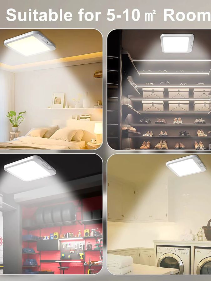 KEBINCPLED Ultradünne LED-Deckenleuchte kabellos und wiederaufladbar mit Bewegungssensor, dimmbar und 3-farbig steuerbar per Fernbedienung - Bild 4