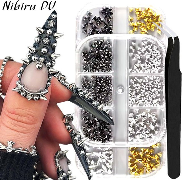 Nibiru DU Nagelnieten Spikes, Gold/Silber/Schwarz, Metallic, Unisex - Bild 1