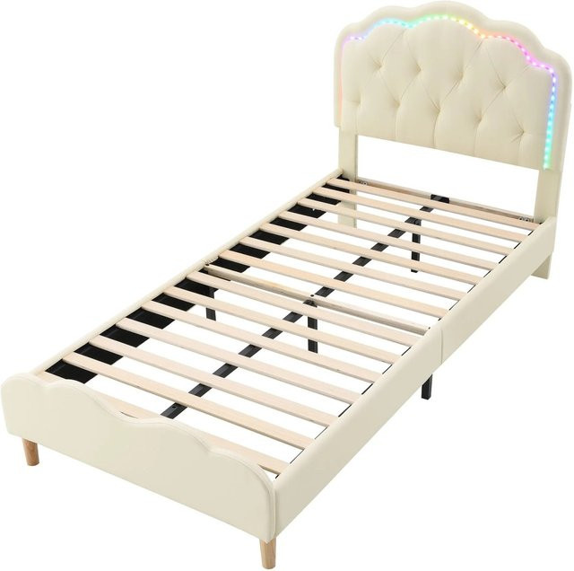 okwish Polsterbett Einzelbett mit wechselbaren LED-Streifen in Beige und Weiß, B/H/T: 90 x 200 x 120 cm - Bild 1