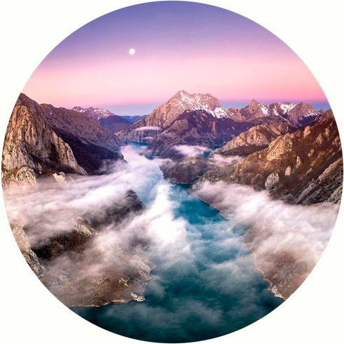 K&L Wall Art Vliestapete Cuadrado Wolken Bergspitze, runde Wandgestaltung in mehrfarbig und matt - Bild 1