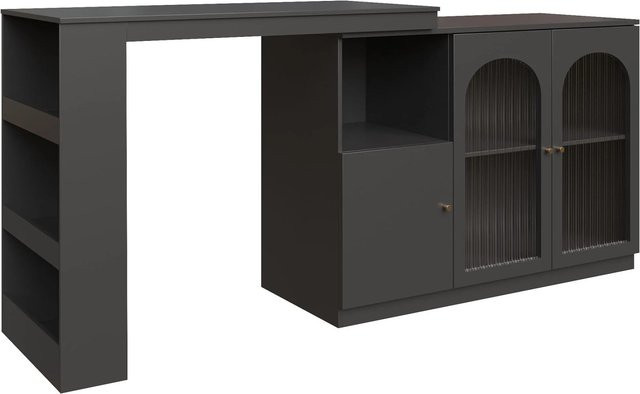 Merax Barschrank mit 360 Grad drehbarer Tischplatte und Glastüren in Schwarz, B/T/H: 120 x 40 x 97 cm - Bild 1